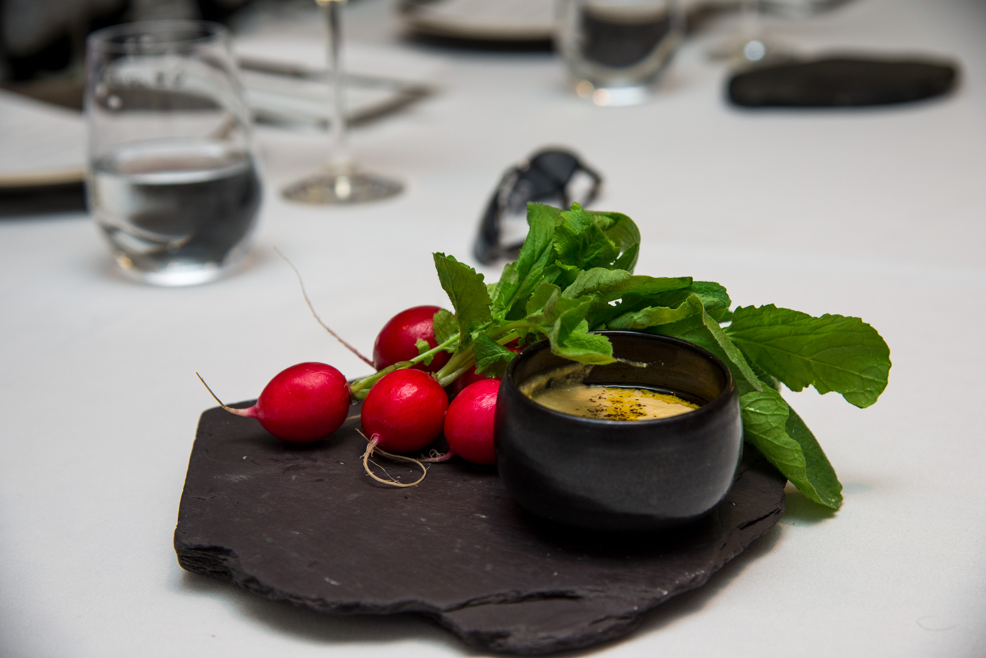 Tunworth fritter (not pictured), radish, smoked chickpea