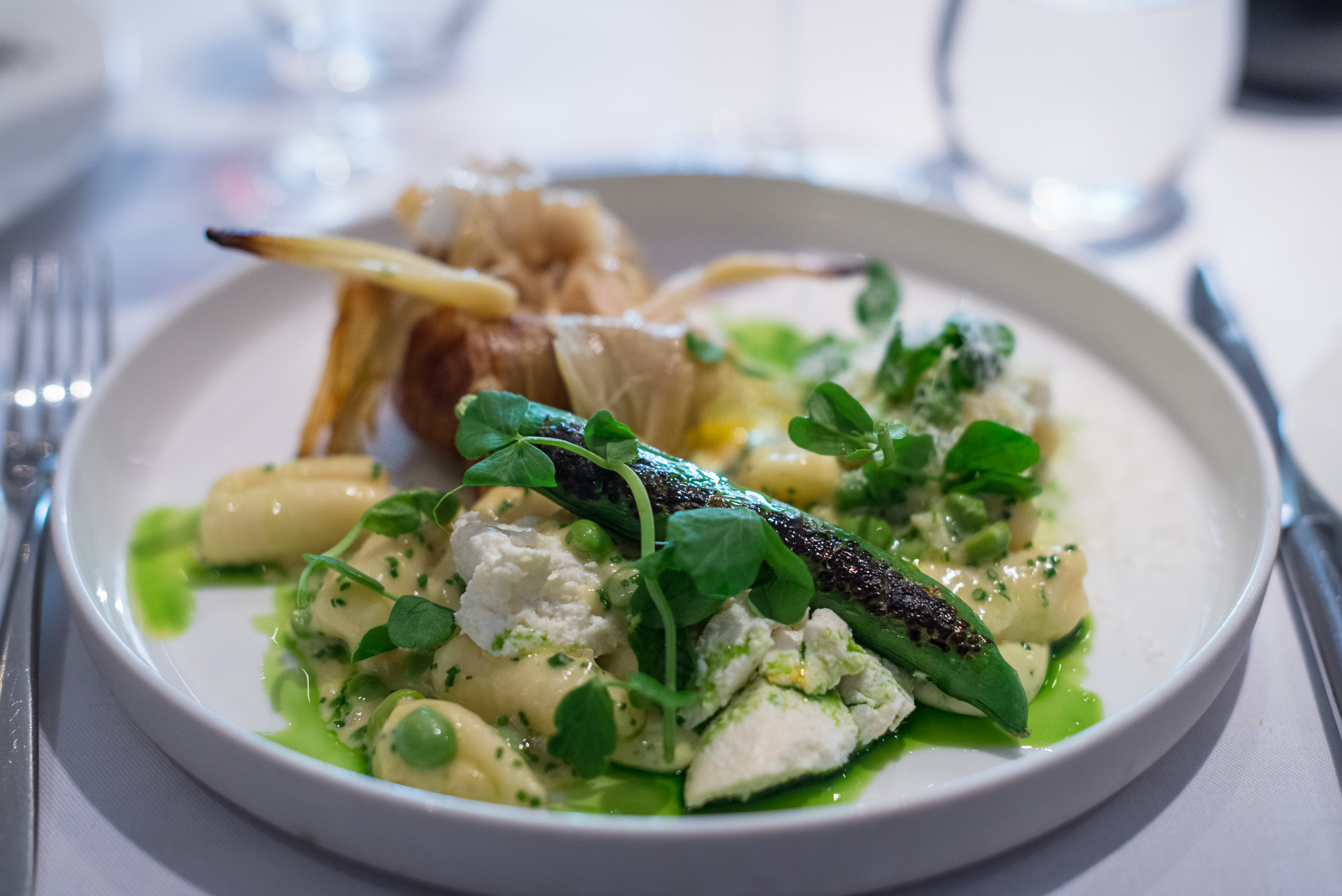 Westcombe ricotta and garlic gnocchi, English pea and parmesan 