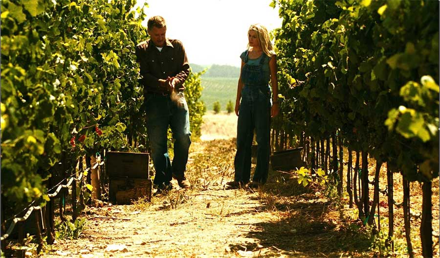 Jim Barrett teaches intern Sam about wine and soil