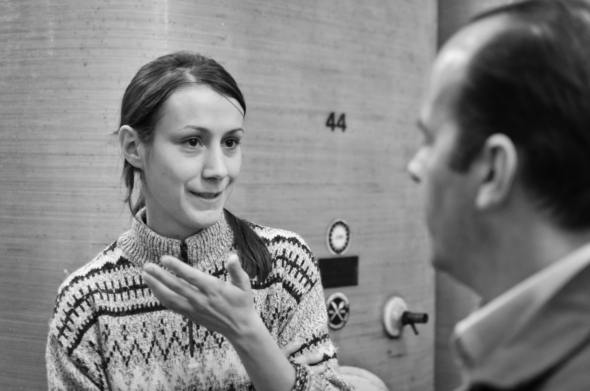 Dorothee Gaul explaining the wine cellar