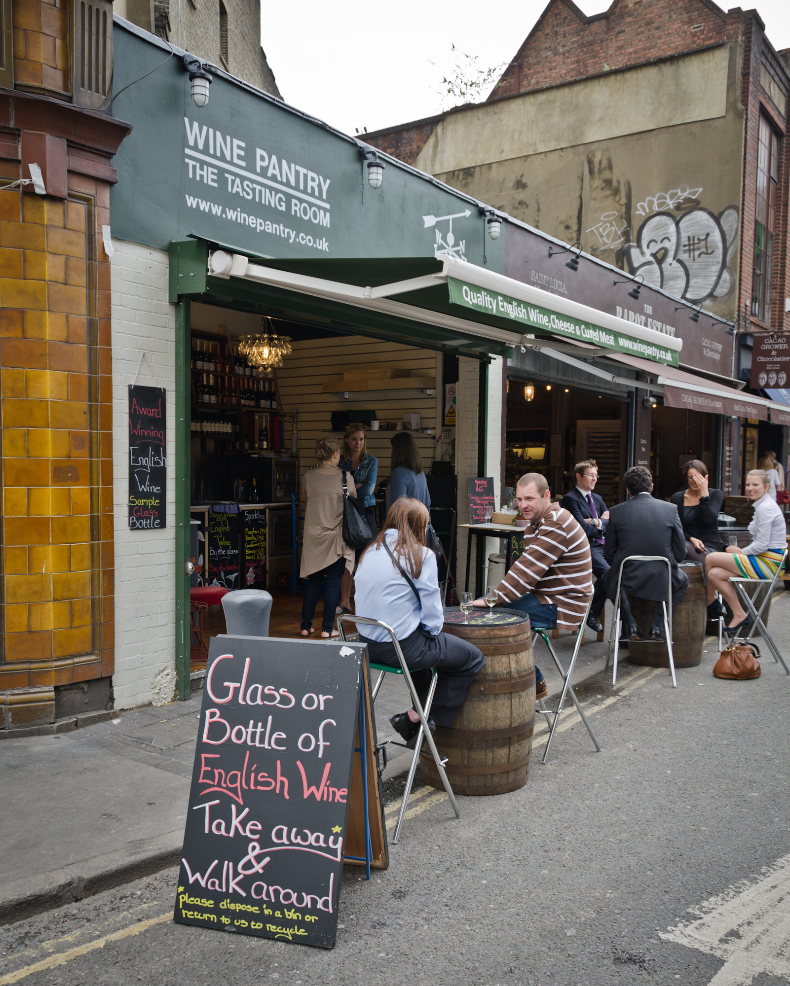 the shop, just outside the market